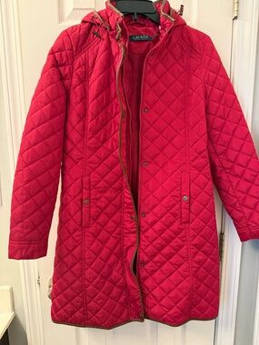 Lauren Ralph Lauren Quilted Hooded Puffer Coat in Red